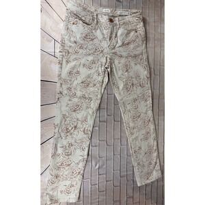 J Jill Denim Slim Ankle Pants Womens 2 Regular Tan Floral Authentic Fit Jeans